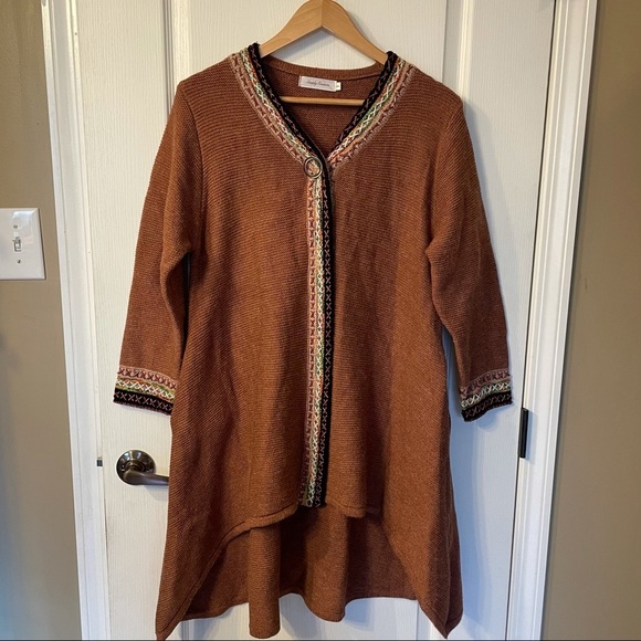 Simply Couture | Long Duster Open Cardigan Embroidered Small Lagenlook Heavy - Picture 2 of 11